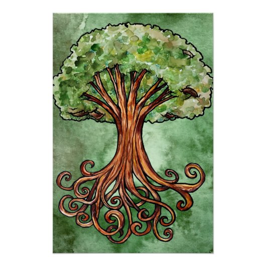 Waterverf van de gachdrasilboom, de norse mytholog perfect poster (Voorkant)