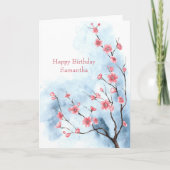 Waterverf van de gepersonaliseerde blauwe roze Flo Kaart (Voorkant)