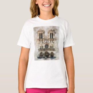 Waterverf van de gevel van de Notre Dame kathedraa T-shirt