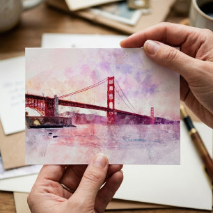 Waterverf van de Golden Gate Bridge bij zonsonderg Briefkaart