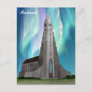 Waterverf van de IJslandse kerk van Reykjavik Briefkaart