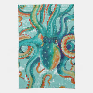 Waterverf van de Kaart van de octopus de Theedoek