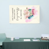 Waterverf van de Kleurrijke Macarons en de Bloemen Spandoek (Beurs)