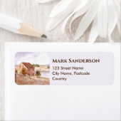 Waterverf van de kustkust van het visserijhuis etiket (Insitu)