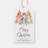 Waterverf van de Merry Kerstpine Boom Cadeaulabel (Voorkant)