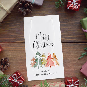 Waterverf van de Merry Kerstpine Boom Klein Cadeauzakje