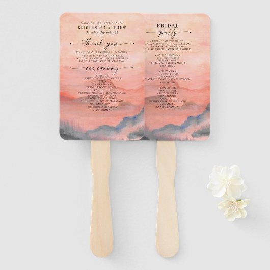 Waterverf van de mountainSunset Wedding Rustic Handwaaier (Voorkant en achterkant)