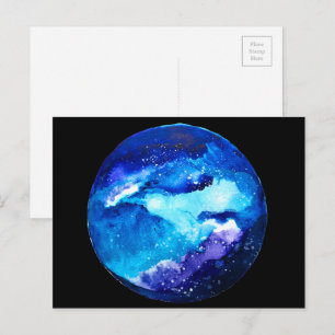 Waterverf van de nebula sterrenstelsel van de blau briefkaart