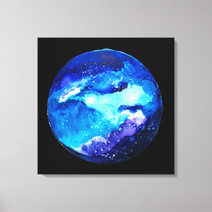 Waterverf van de nebula sterrenstelsel van de blau canvas afdruk