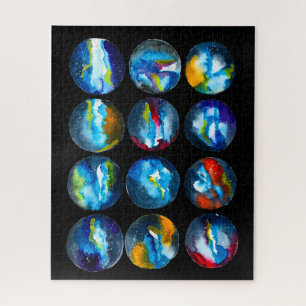 Waterverf van de nebula sterrenstelsel van de blau legpuzzel