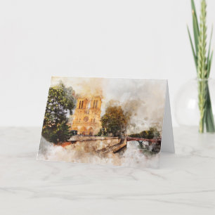 Waterverf van de Notre-Dame kathedraal Bedankkaart