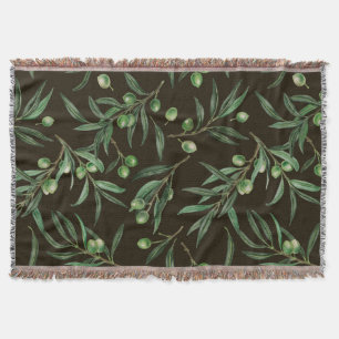 Waterverf van de olijvenbranche op zwarte inkt deken