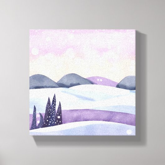 Waterverf van de Paarse winterheuvels Canvas Afdruk (Voorkant)