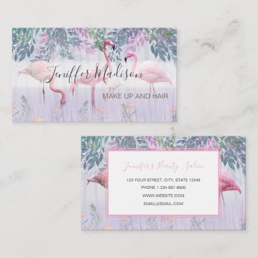 Waterverf van de tropische staartfamilie roze flam visitekaartje (Voorkant / Achterkant)