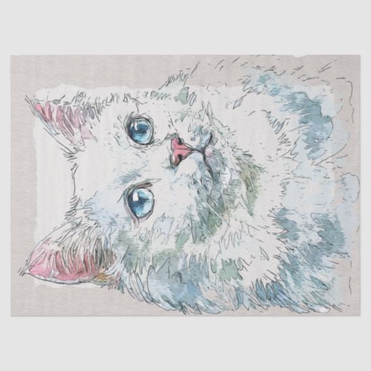 Waterverf van de Turkse Van Cat Breed Sketch Tissuepapier (Voorkant)