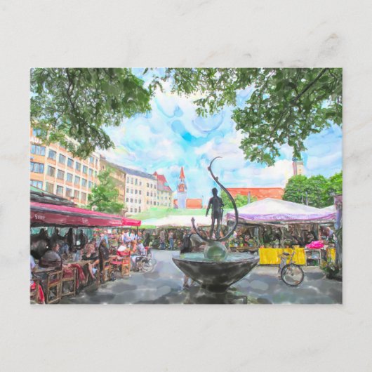 Waterverf van de Viktualienmarkt van München. Briefkaart (Voorkant)