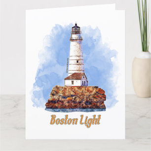 Waterverf van de vuurtoren van Boston - Massachuse Bedankkaart