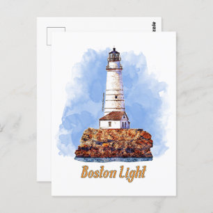 Waterverf van de vuurtoren van Boston - Massachuse Briefkaart