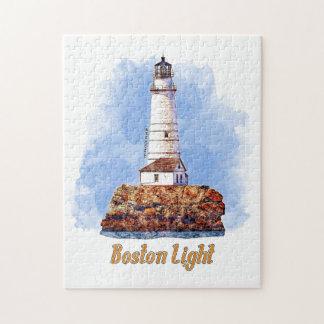 Waterverf van de vuurtoren van Boston - Massachuse Legpuzzel