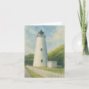 Waterverf van de vuurtoren van Ocracoke Notitiekaartje