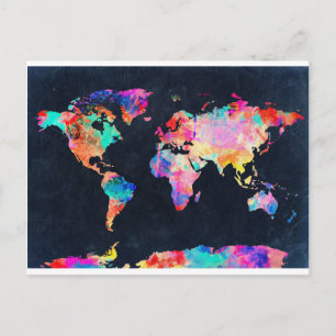 waterverf van de wereldkaart 21 briefkaart