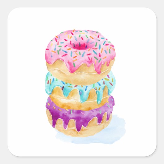 Waterverf van donuts vierkante sticker (Voorkant)