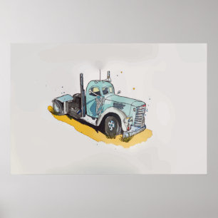 Waterverf van een gestileerde vrachtwagen poster