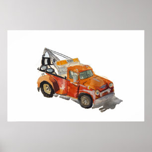 Waterverf van een oranje roestige takelwagen poster