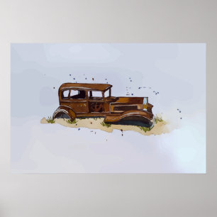 Waterverf van een roestige schaal van een pick-up poster
