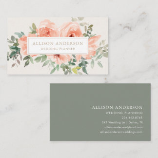 Waterverf van Elegant Pink Floral en Greenery Visitekaartje