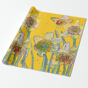 Waterverf van gele vetodilentbloemen cadeaupapier