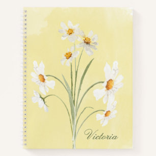 Waterverf van gepersonaliseerde White Daisy Yellow Notitieboek