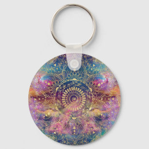 Waterverf van goud en nebula mandala sleutelhanger