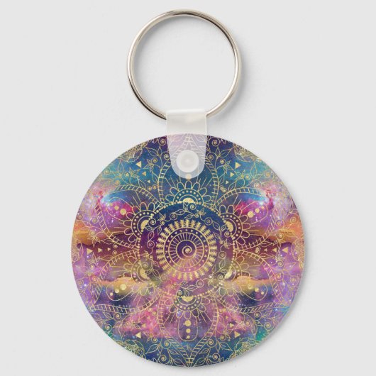 Waterverf van goud en nebula mandala sleutelhanger (Voorkant)