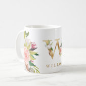 Waterverf van goudmonogram koffiemok (Voorkant links)