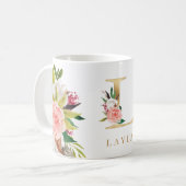 Waterverf van goudmonogram koffiemok (Voorkant links)