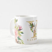 Waterverf van goudmonogram koffiemok (Voorkant links)