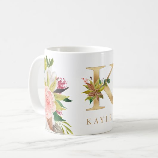 Waterverf van goudmonogram koffiemok (Voorkant links)