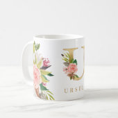 Waterverf van goudmonogram koffiemok (Voorkant links)