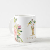 Waterverf van goudmonogram koffiemok (Voorkant links)