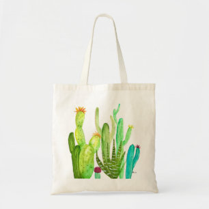 Waterverf van groene cactussen succulent plant tote bag