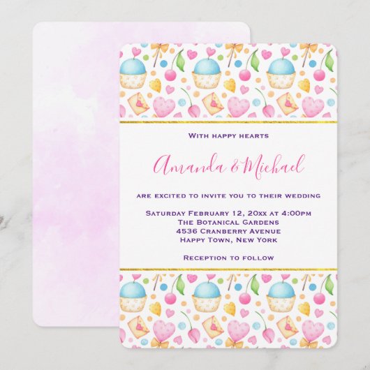 Waterverf van hart en liefde kaart (Voorkant / Achterkant)