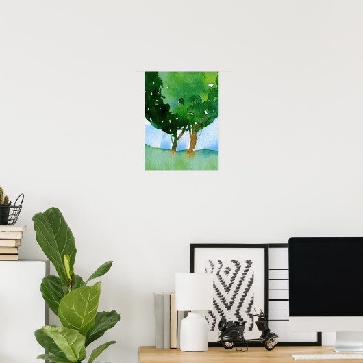 waterverf van het boomlandschap poster (Thuiskantoor)