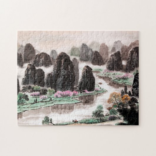 Waterverf van het Chinese landschap Jigzaag Puzzle Legpuzzel (Horizontaal)