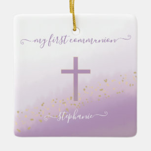 Waterverf van het communiqué Cross Lavender Keramisch Ornament