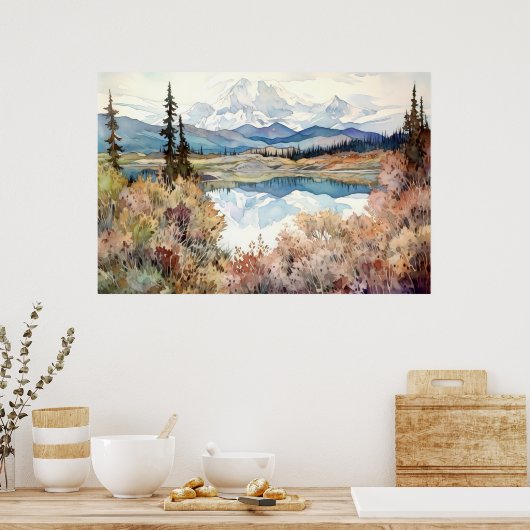 Waterverf van het Denali National Park Poster (Keuken)