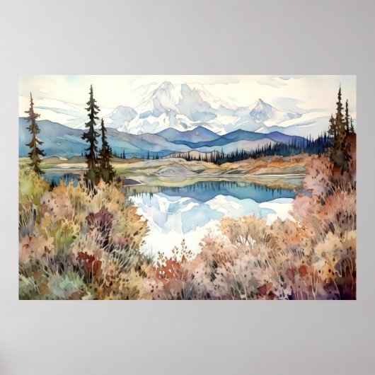 Waterverf van het Denali National Park Poster (Voorkant)