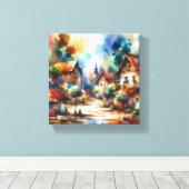 waterverf van het dorp canvas afdruk (Insitu (Houten vloer))