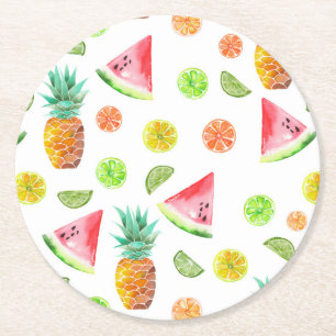 Waterverf van het fruitpatroon ronde kartonnen onderzetter
