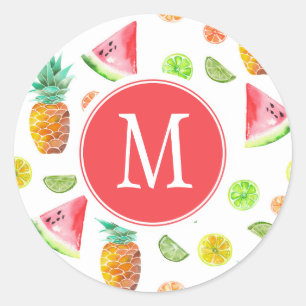 Waterverf van het fruitpatroon ronde sticker